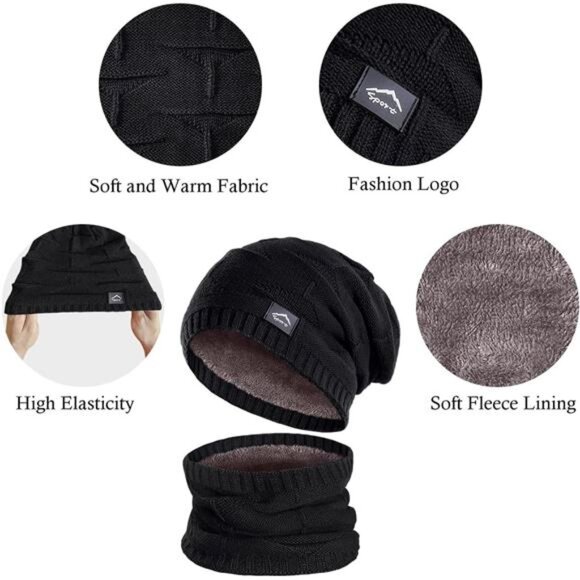 Winter Beanie Hat Scarf Touchscreen Glove Set for Men Women,Slouchy Knit Ski Cap - Picture 4 of 8